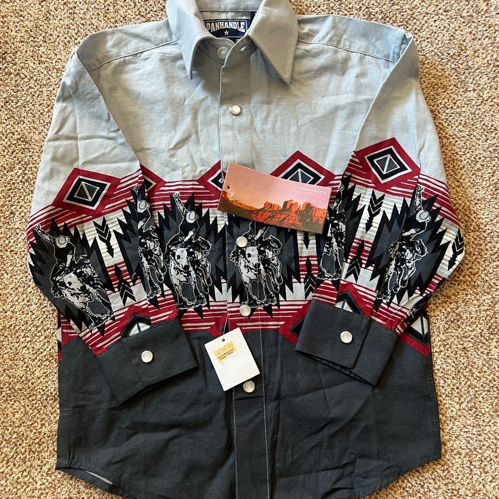 Panhandle Slim Red, Gray & Black Southwestern Button-Front Shirt